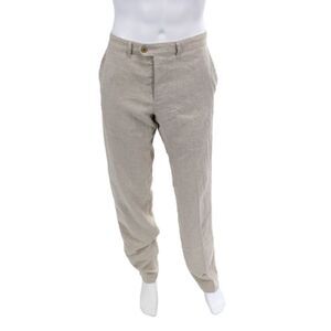 Hollander Mens Linen flat Front Straight Leg Trousers Beige Size 36